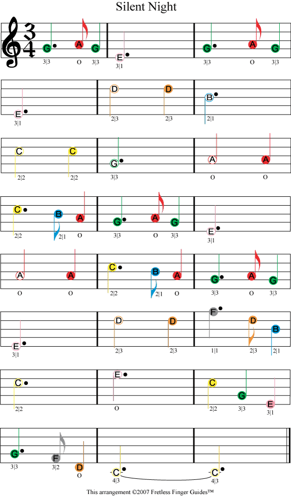 Silent Night easy color coded violin sheet music