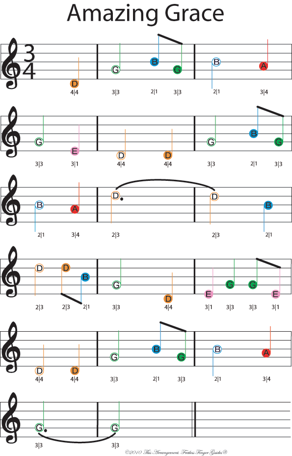 color coded free violin sheet music for amazing grace