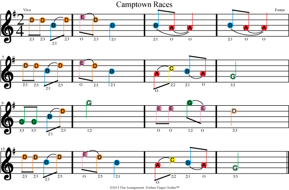 color coded free violin sheet music for camptown races