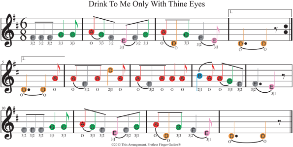 color coded free violin sheet music for drink to me only with thine eyes