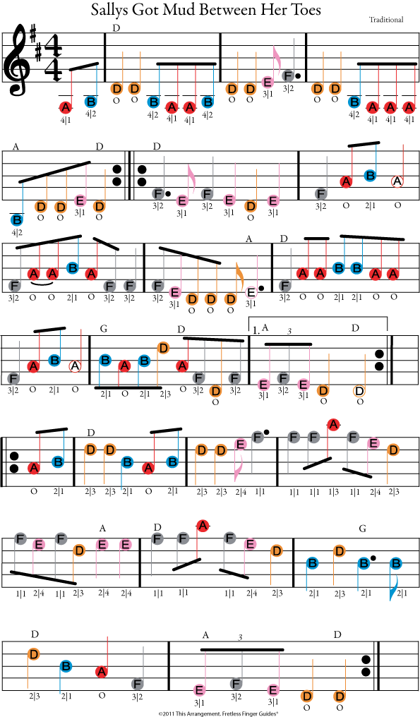 color coded free violin sheet music for sallys got mud between her toes