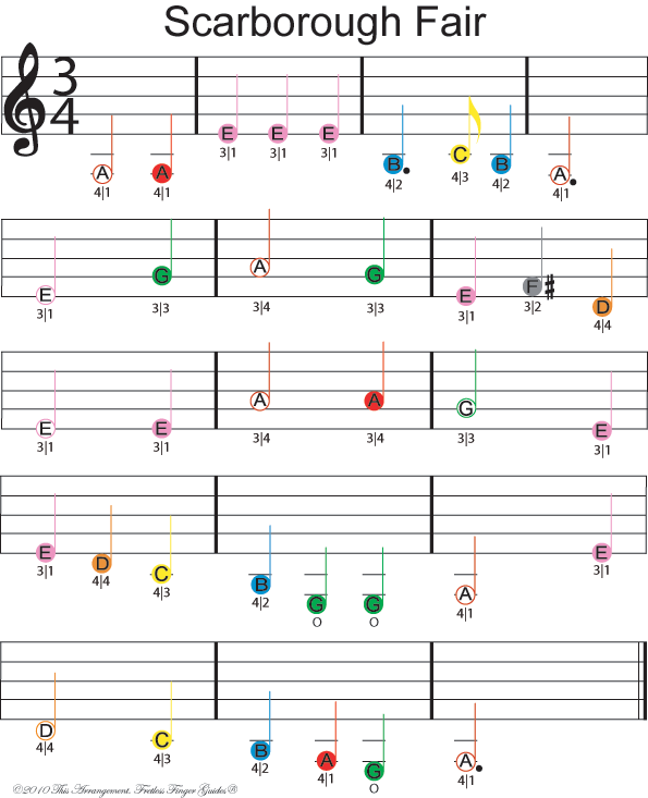  color coded free violin sheet music for scarborough fair